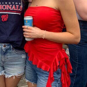 Red tube top with ruffles